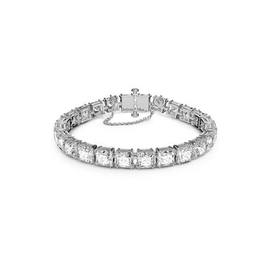 Millenia bracelet, Square cut, Small, White, Rhodium plated