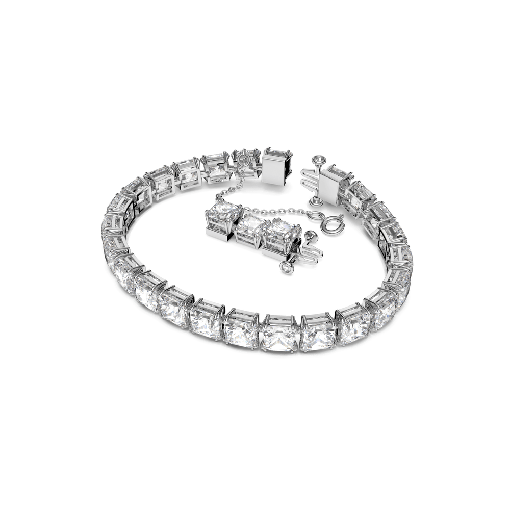 Millenia bracelet, Square cut, Small, White, Rhodium plated