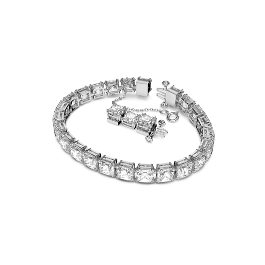 Millenia bracelet, Square cut, Small, White, Rhodium plated