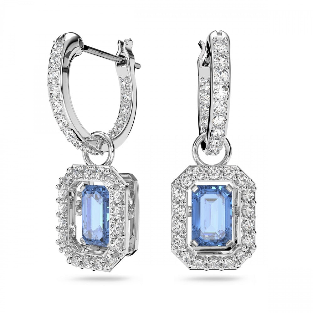 Millenia drop earrings, Octagon cut, Blue, Rhodium plated