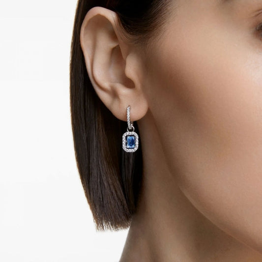 Millenia drop earrings, Octagon cut, Blue, Rhodium plated
