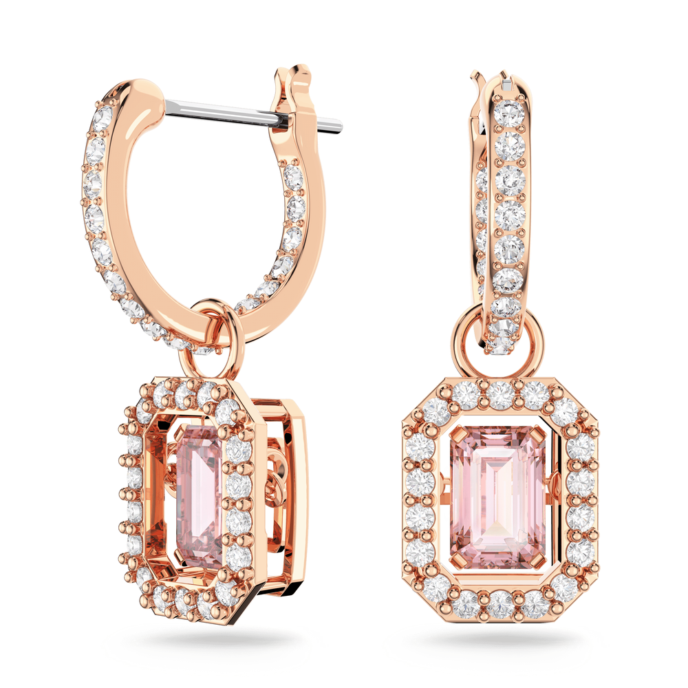 Millenia drop earrings Octagon cut, Pink, Rose gold-tone plated