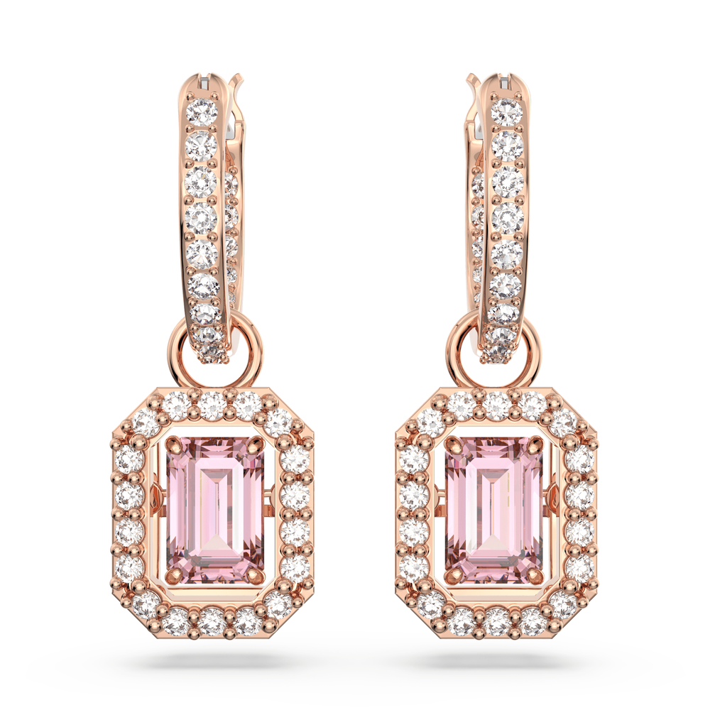 Millenia drop earrings Octagon cut, Pink, Rose gold-tone plated