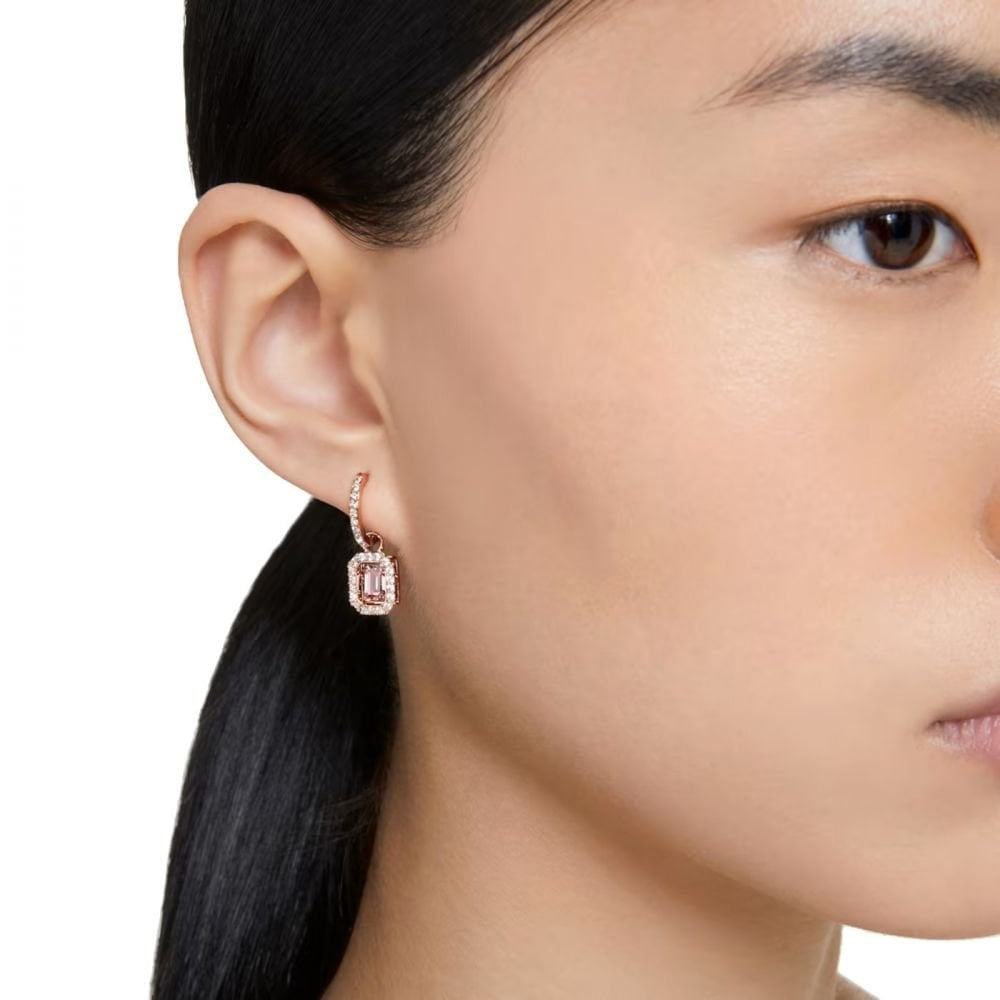 Millenia drop earrings Octagon cut, Pink, Rose gold-tone plated