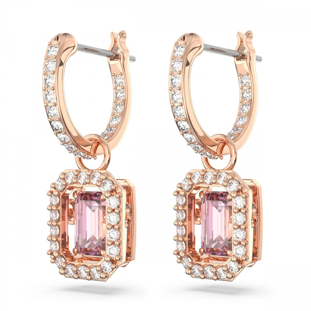 Millenia drop earrings Octagon cut, Pink, Rose gold-tone plated