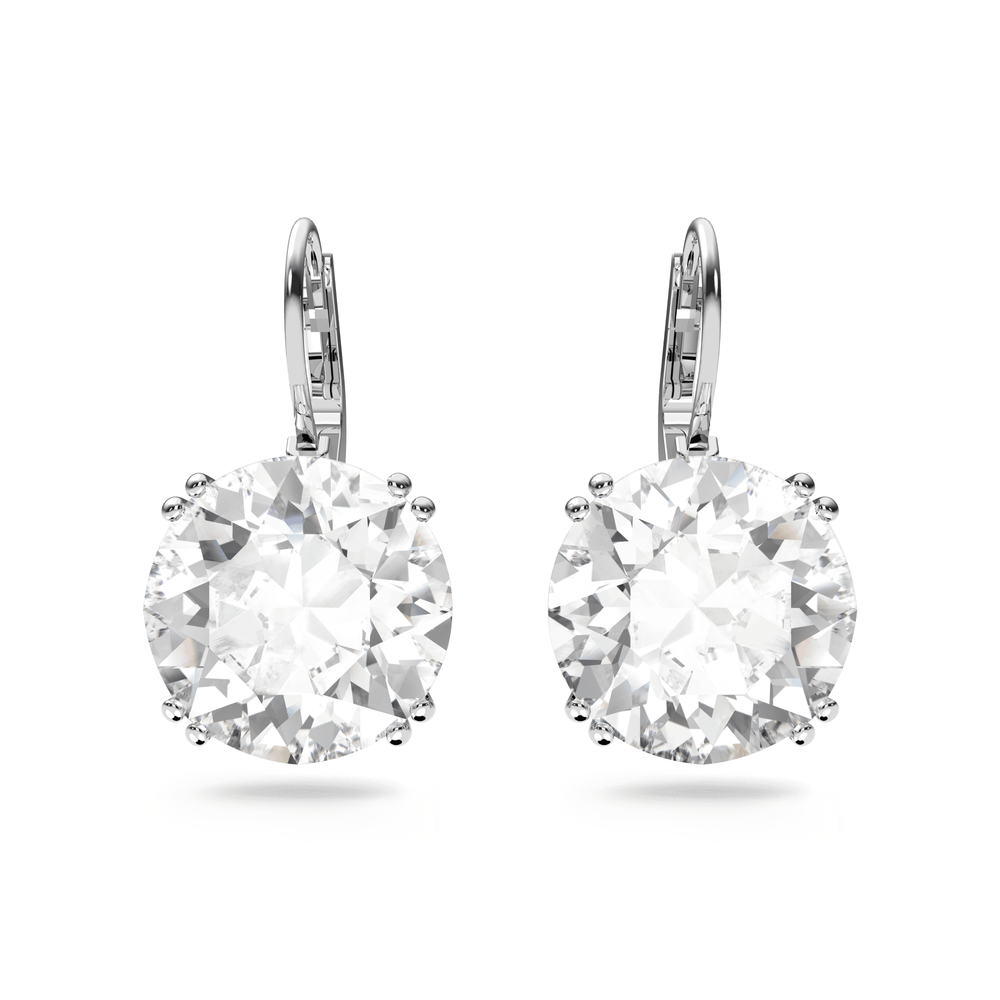 Millenia drop earrings, Round cut, White, Rhodium plated