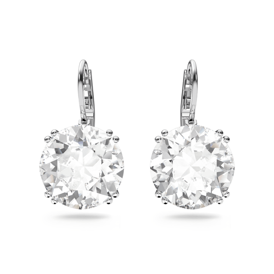 Millenia drop earrings, Round cut, White, Rhodium plated