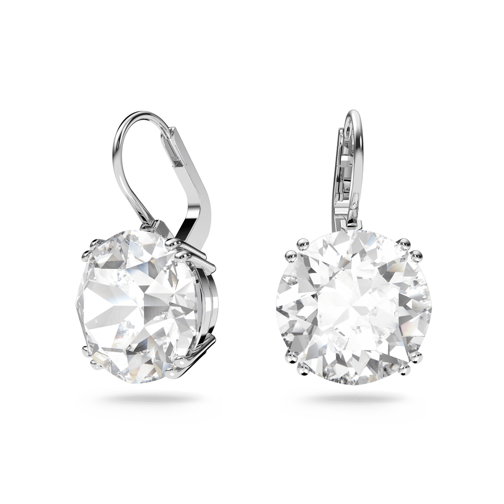 Millenia drop earrings, Round cut, White, Rhodium plated