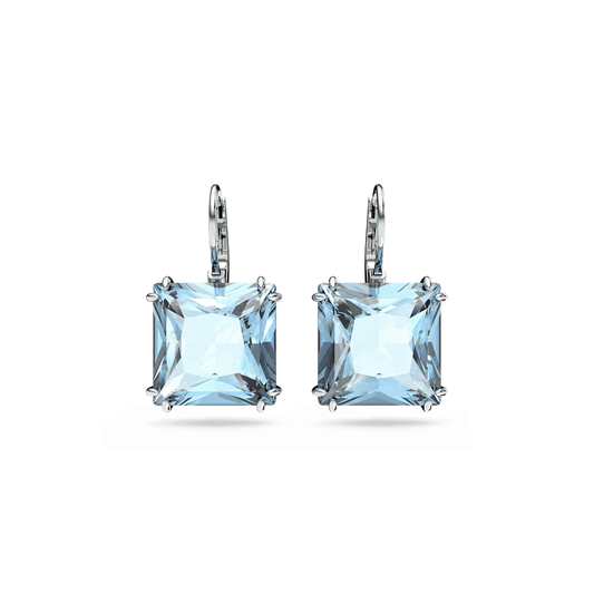 Millenia drop earrings, Square cut, Blue, Rhodium plated