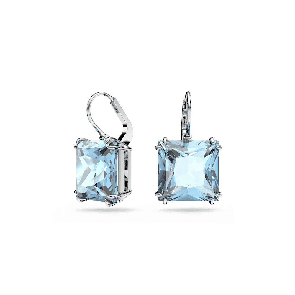 Millenia drop earrings, Square cut, Blue, Rhodium plated