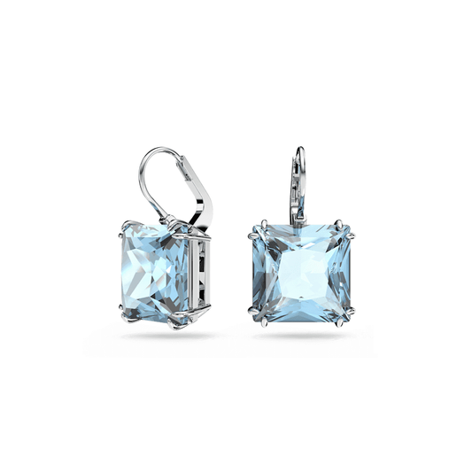 Millenia drop earrings, Square cut, Blue, Rhodium plated
