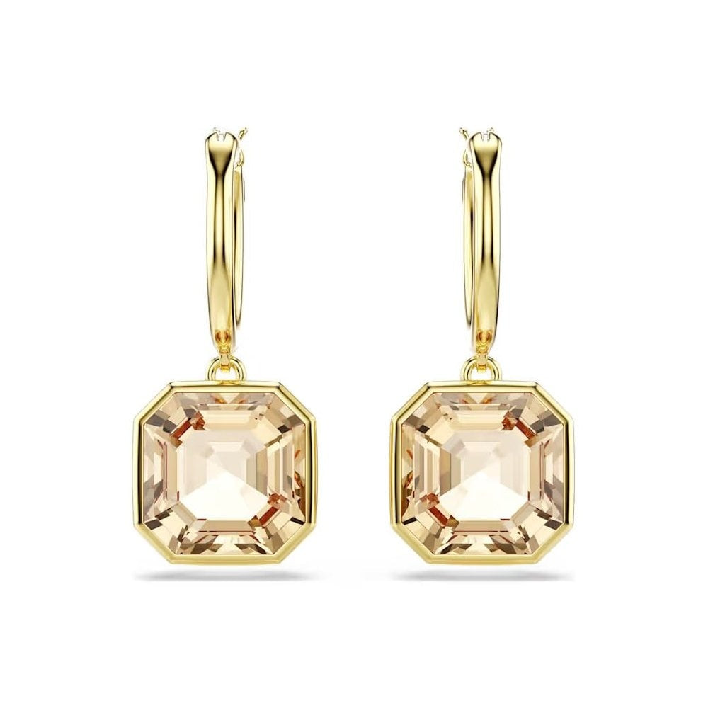 Millenia drop earrings Square cut, Caramel, Gold-tone plated