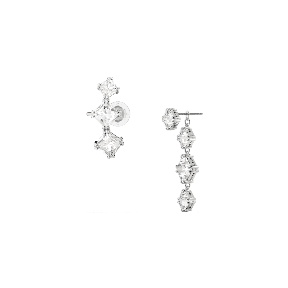 Millenia ear cuff, Set (2), Asymmetrical design, White, Rhodium plated