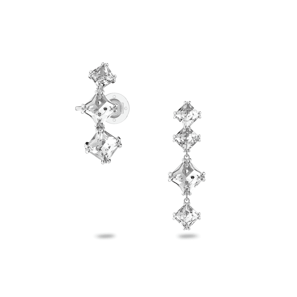 Millenia ear cuff, Set (2), Asymmetrical design, White, Rhodium plated