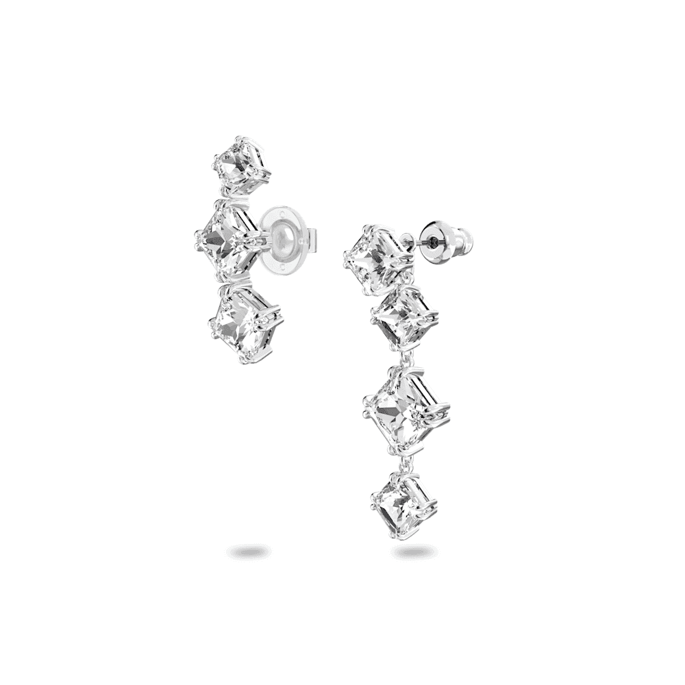 Millenia ear cuff, Set (2), Asymmetrical design, White, Rhodium plated