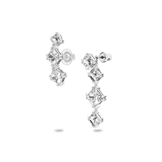 Millenia ear cuff, Set (2), Asymmetrical design, White, Rhodium plated