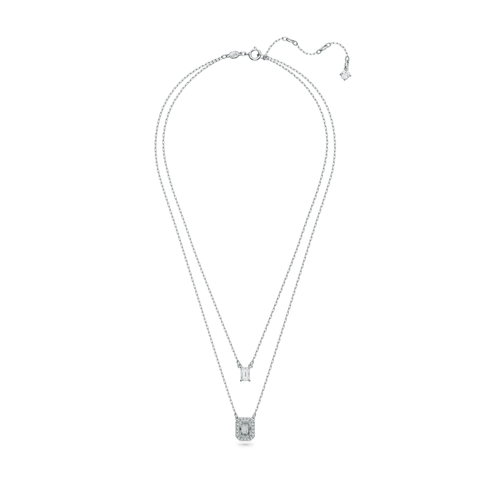 Millenia layered necklace Octagon cut, Rhodium plated