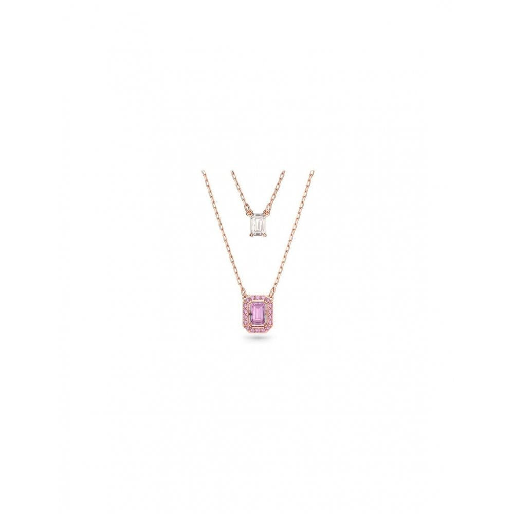 Millenia layered necklace Octagon cut, Rose gold-tone plated