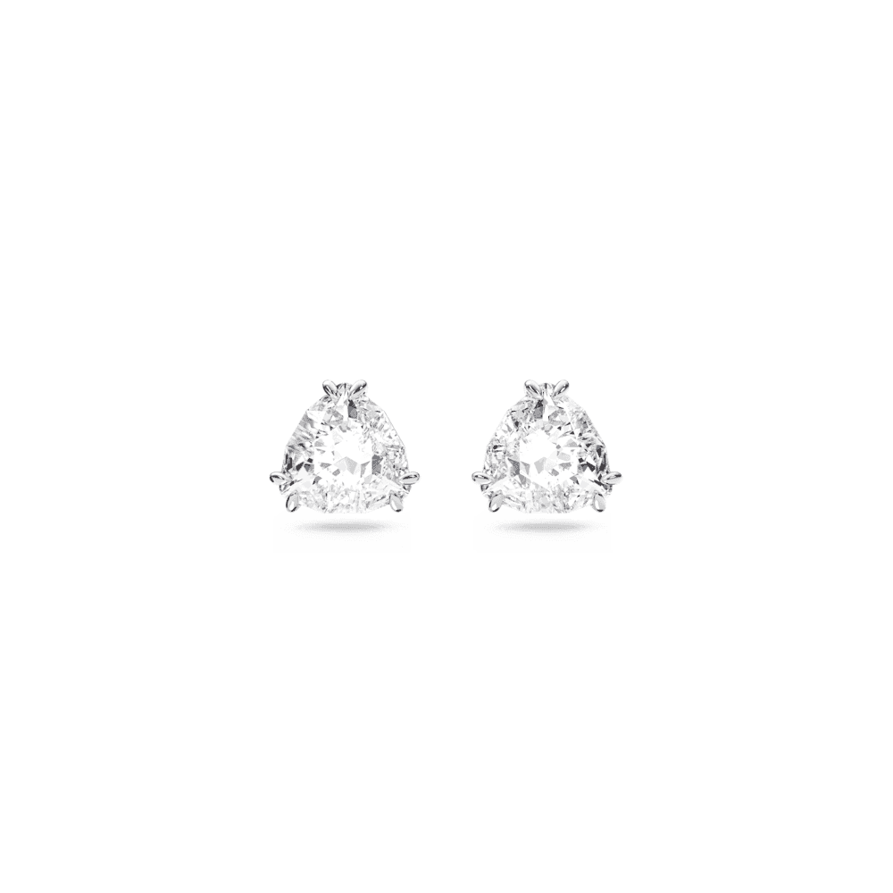 Millenia stud earrings, Trilliant cut, White, Rhodium plated