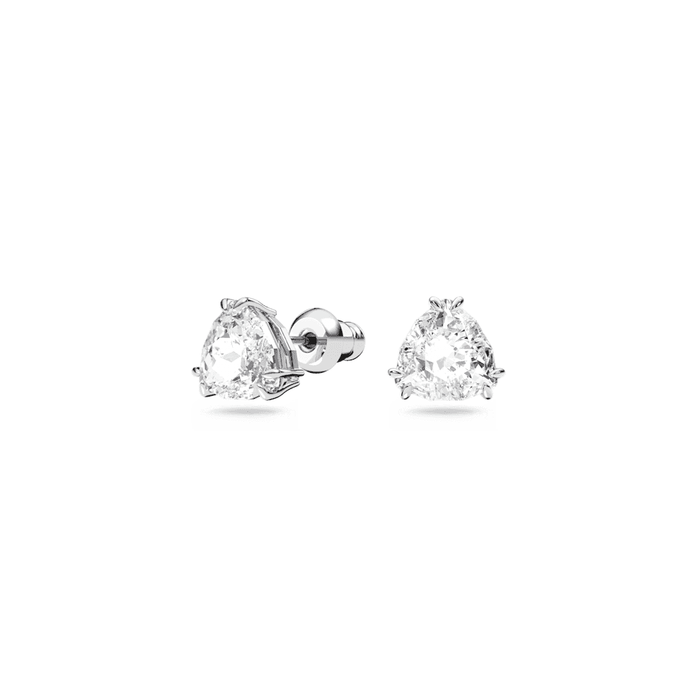 Millenia stud earrings, Trilliant cut, White, Rhodium plated