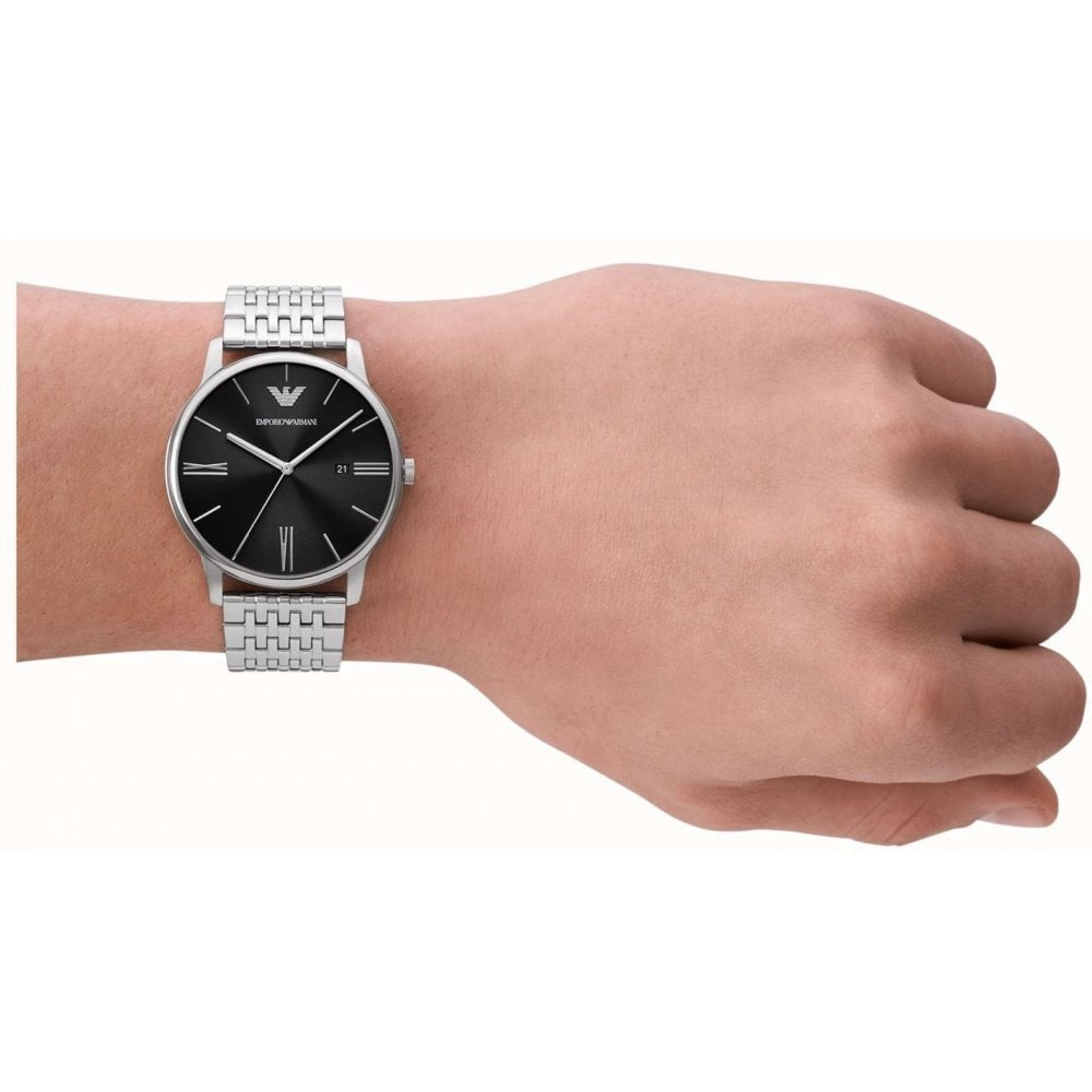 Minimalist, Black Dial Gents Stainless Steel Watch