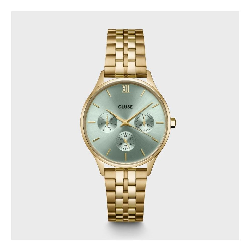 Minuit, Chronograph, Sage Green Dial Ladies Gold Stainless Steel Watch