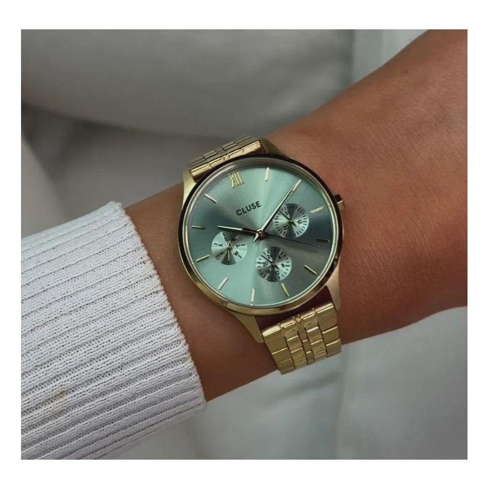 Minuit, Chronograph, Sage Green Dial Ladies Gold Stainless Steel Watch