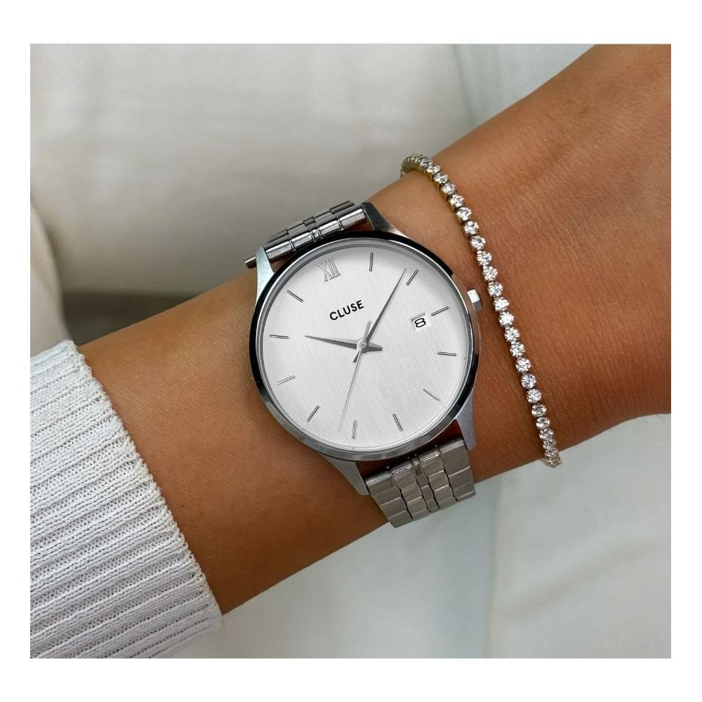Minuit Date, Silver Dial, Ladies Stainless Steel Watch