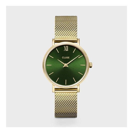 Minuit Watch, Forst Green Dial, Ladies Gold Stainless Steel Mesh Watch