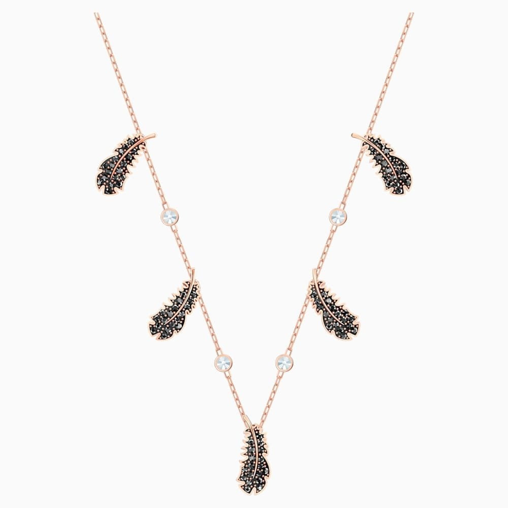 NAUGHTY FEATHER CHOKER, BLACK & WHITE SWAROVSKI CRYSTALS, ROSE-GOLD TONE PLATED