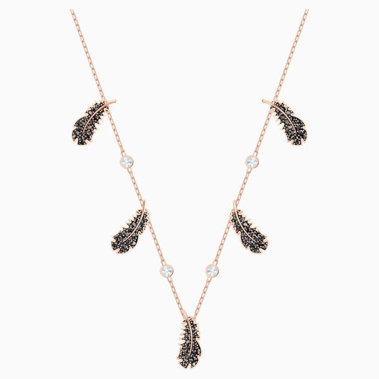 NAUGHTY FEATHER CHOKER, BLACK & WHITE SWAROVSKI CRYSTALS, ROSE-GOLD TONE PLATED