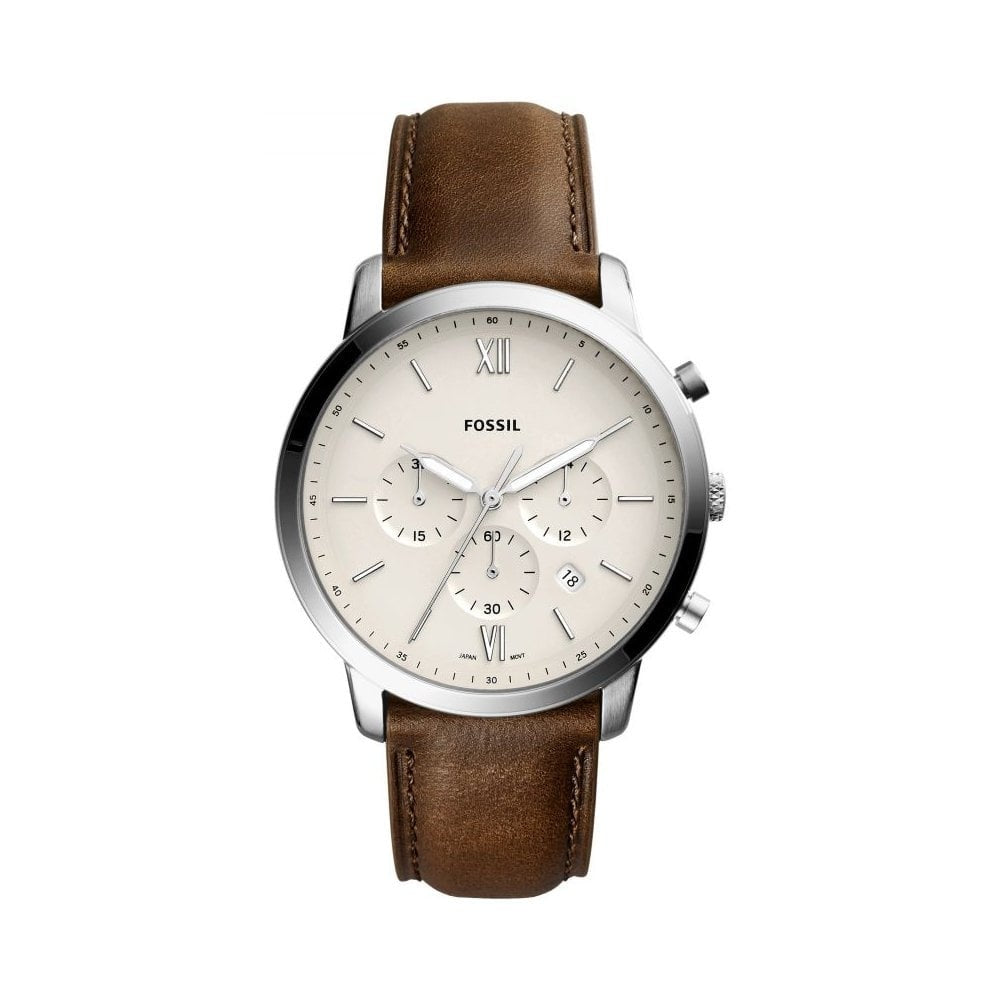NEUTRA STAINLESS STEEL CHRONOGRAPH GENTS WATCH WITH BROWN LEATHER STRAP