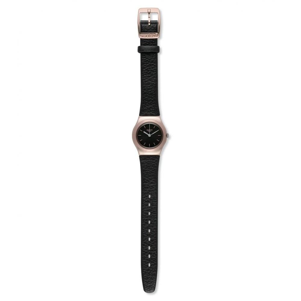 NIGHTFALL WATCH WITH BLACK STRAP & DIAL WITH ROSE GOLD ALUMINIUM FRAME ON DIAL