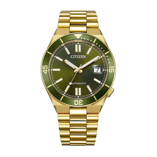 Citizen Automatic Olive Green Dial Gents Gold Stainless Steel Watch
