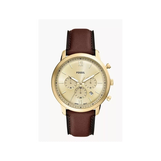 Neutra Chronograph, Gold Dial, Gents Brown Leather Watch