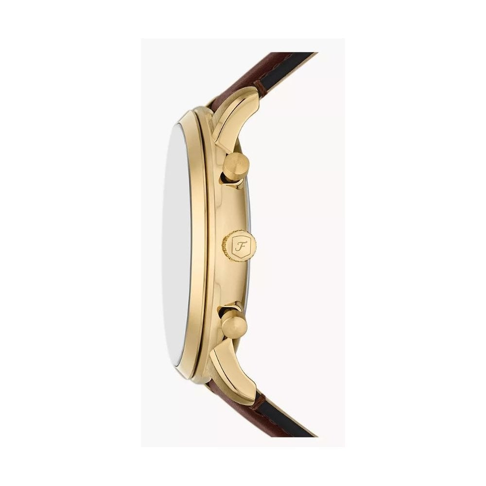 Neutra Chronograph, Gold Dial, Gents Brown Leather Watch