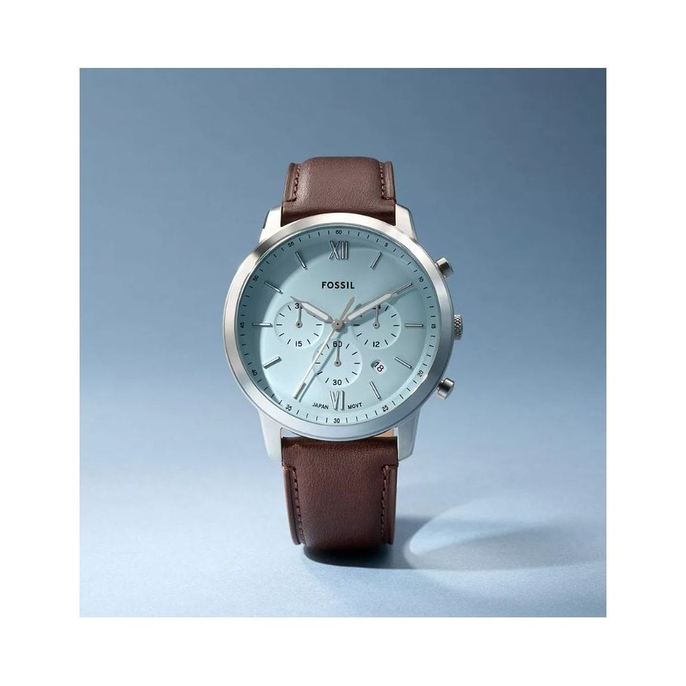 Neutra, Chronograph, Light Blue Dial, Gents Brown Leather Watch