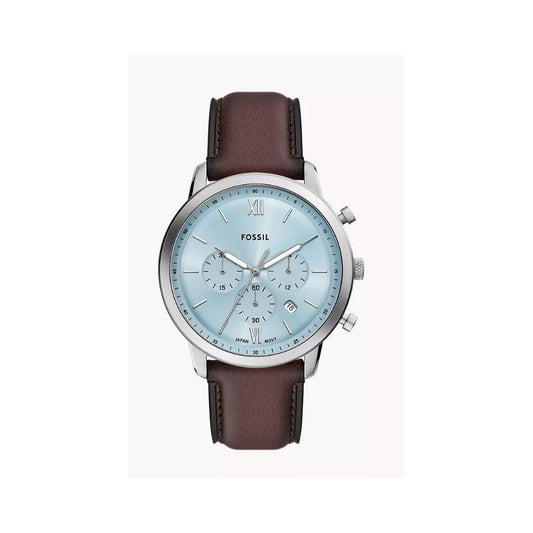 Neutra, Chronograph, Light Blue Dial, Gents Brown Leather Watch