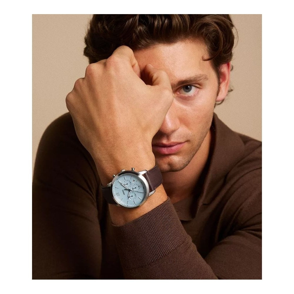 Neutra, Chronograph, Light Blue Dial, Gents Brown Leather Watch