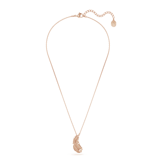Nice pendant Feather, White, Rose gold-tone plated