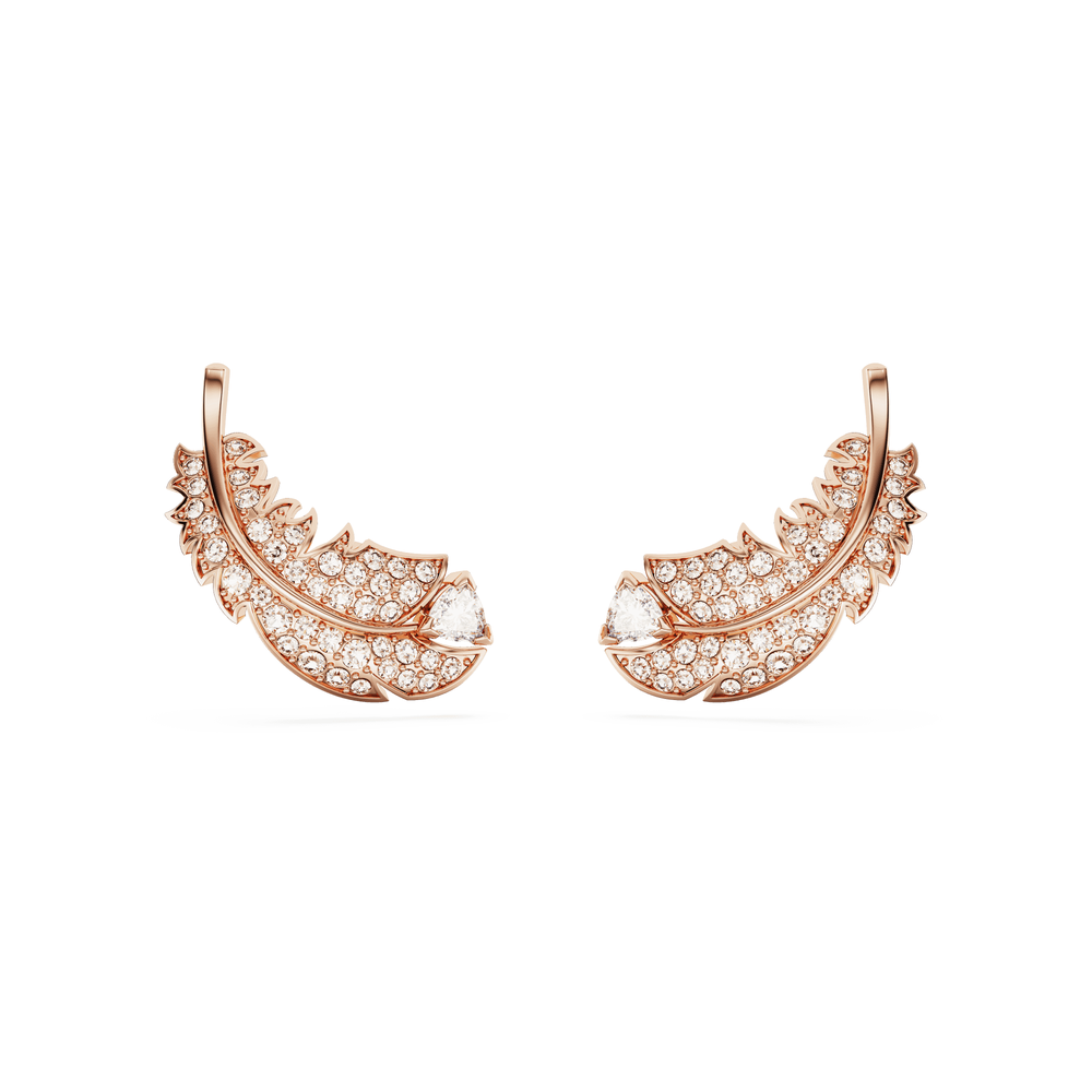 Nice stud earrings Feather, White, Rose gold-tone plated