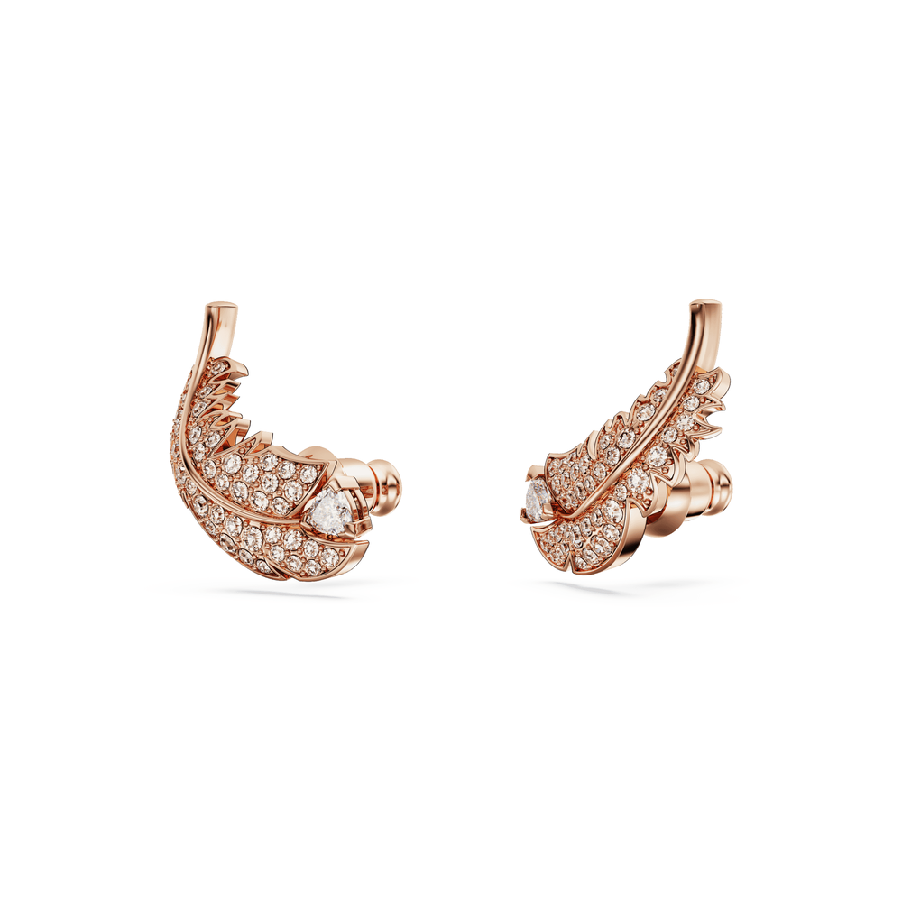 Nice stud earrings Feather, White, Rose gold-tone plated