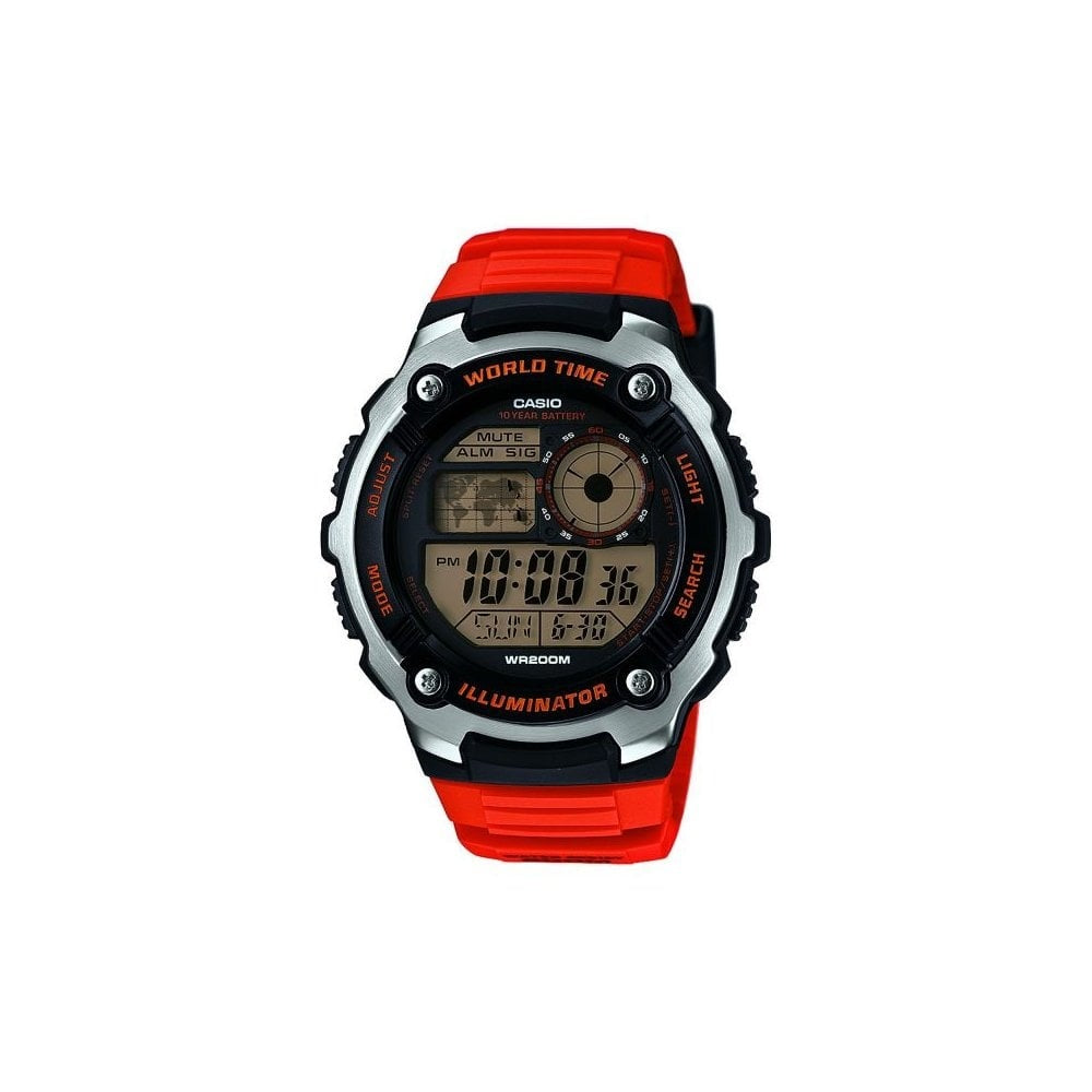ORANGE SPORTS DIGITAL WORLD TIME WATCH WITH ORANGE RESIN STRAP