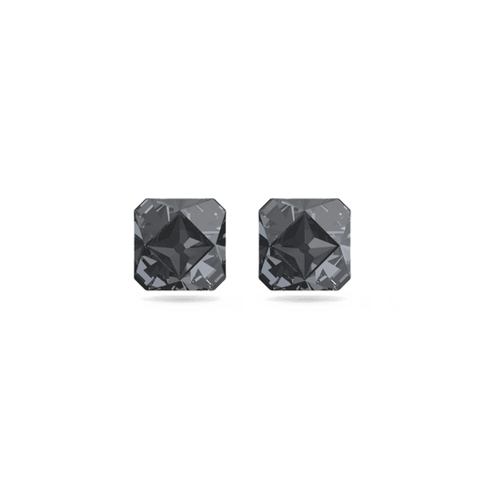 Ortyx stud earrings, Pyramid cut, Gray, Ruthenium plated