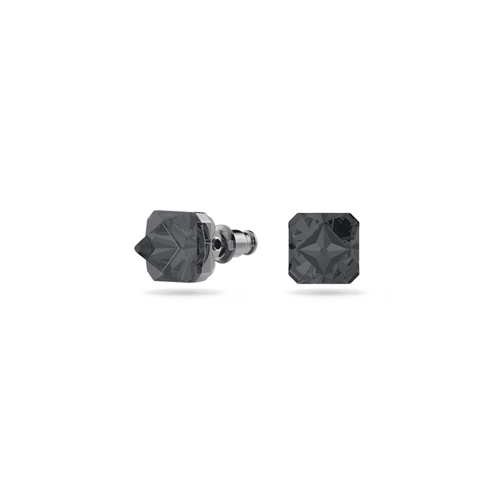 Ortyx stud earrings, Pyramid cut, Gray, Ruthenium plated
