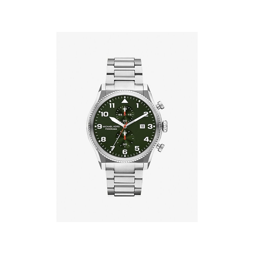 Oversized, Panorama, Olive Greedn Dial, Gents Silver-Tone Stainless Steel Watch