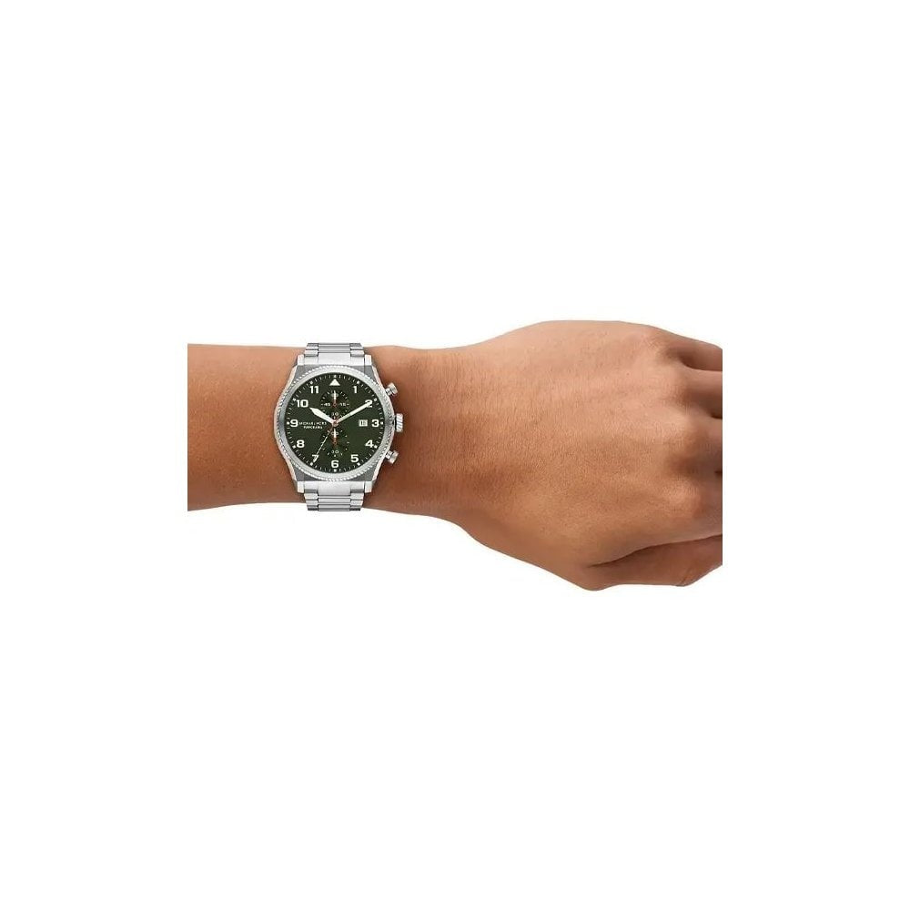 Oversized, Panorama, Olive Greedn Dial, Gents Silver-Tone Stainless Steel Watch