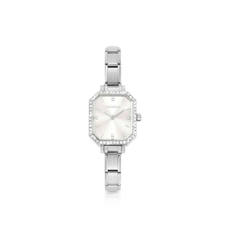 PARIS STAINLESS STEEL WATCH WITH SUNRAY SILVER DIAL AND STONES
