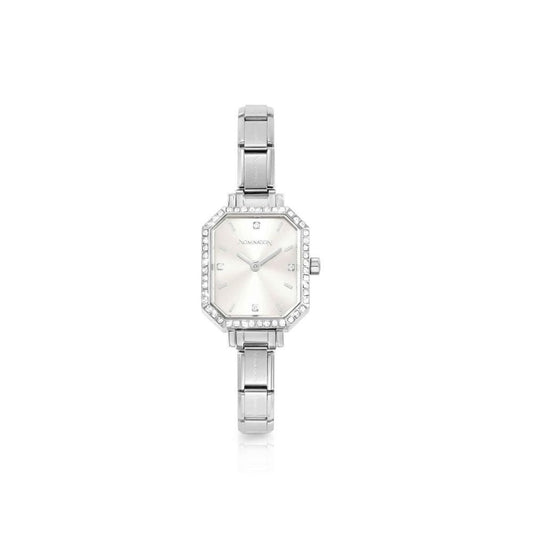 PARIS STAINLESS STEEL WATCH WITH SUNRAY SILVER DIAL AND STONES