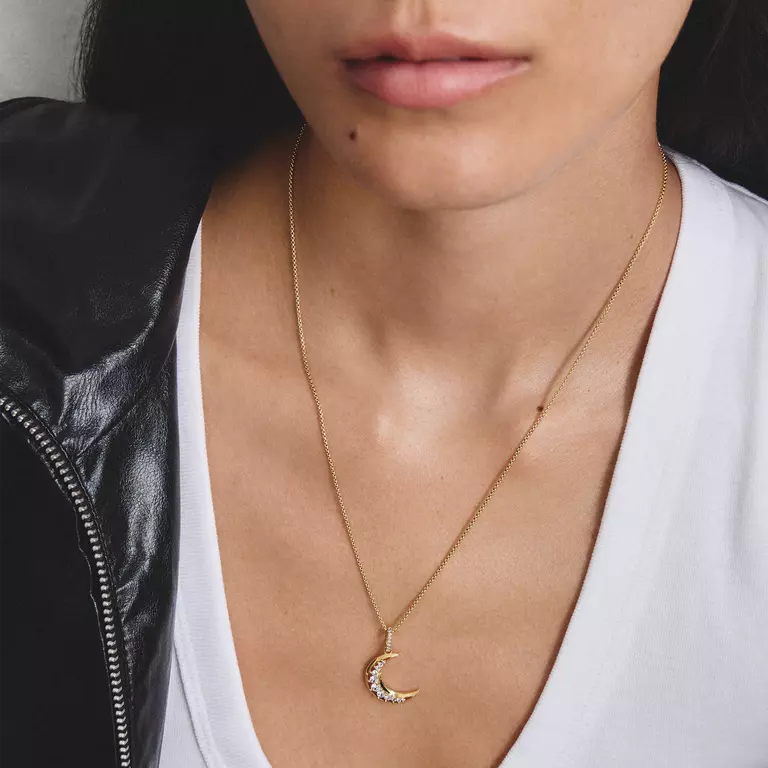 Thomas Sabo 18ct Gold on Silver Moon Pendant with White Zirconia